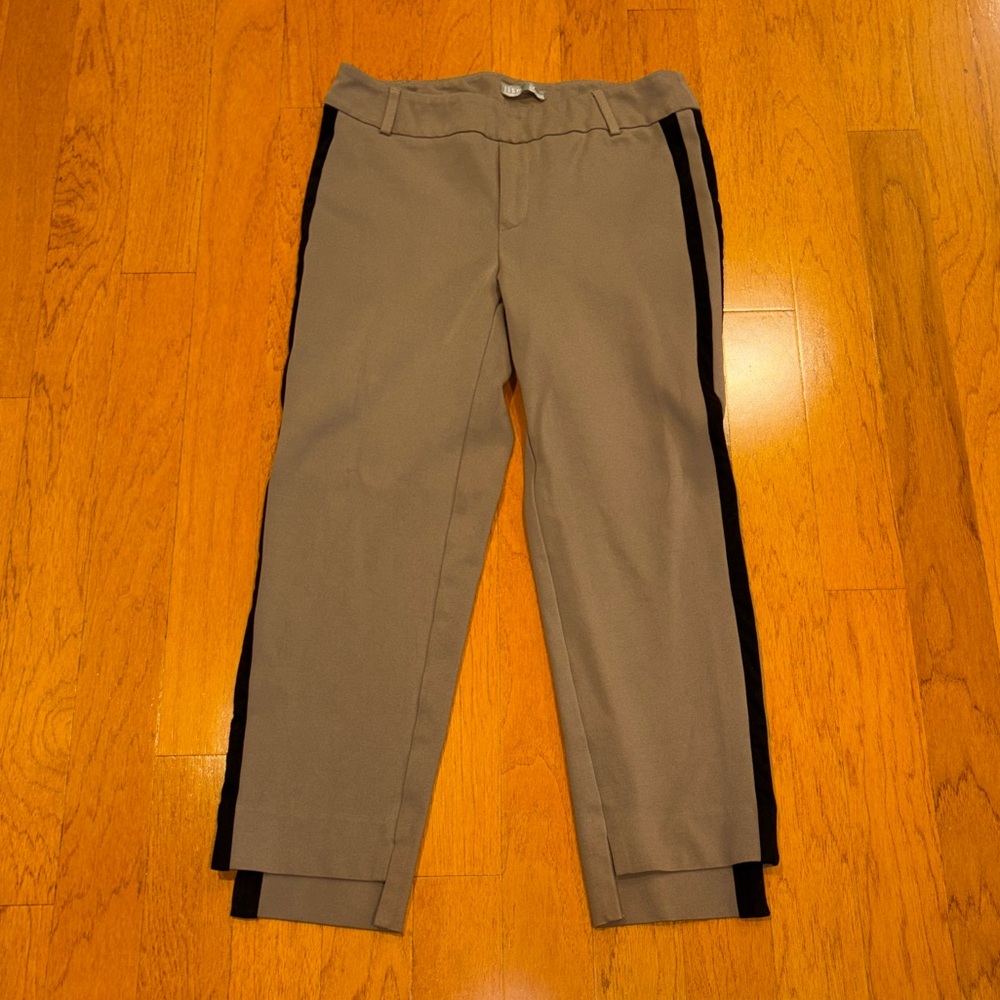 I love Taylor Madison Tan Pants with 2 Black Stripes on Each Side Inseam 24 1/2”